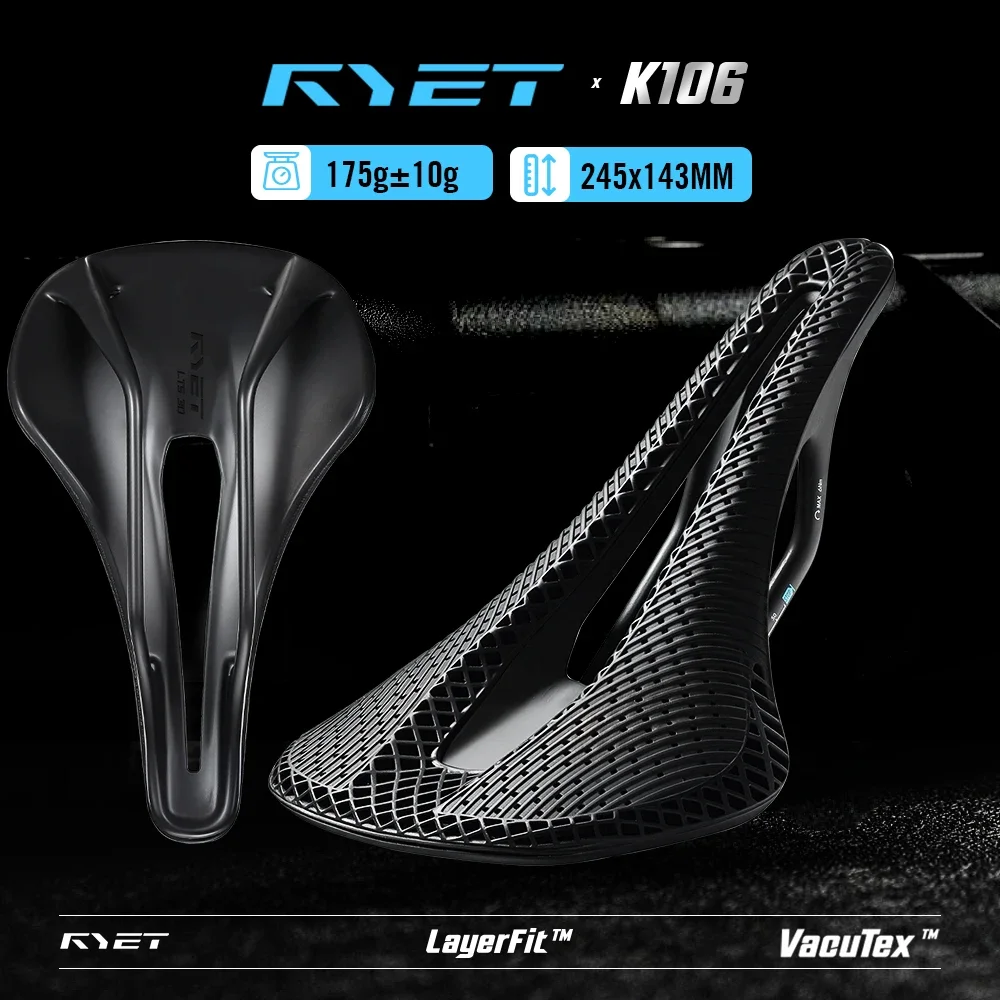 

RYET 3D Printed Vacuum Bike Saddle Full Carbon Fiber Oval 7x9mm Rails MTB Road Gravel Cycling Saddle 143mm Wide for Men Women