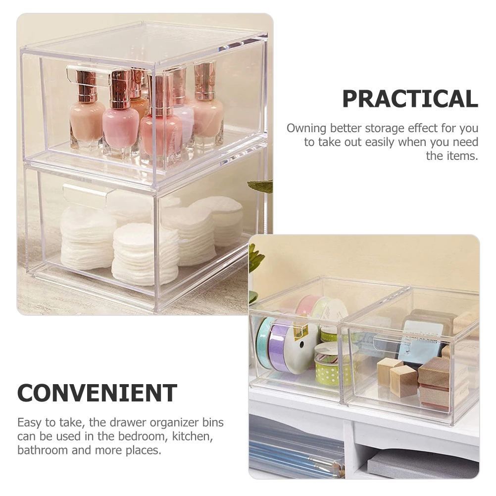 

2Pcs Small Drawer Organizer Clear Plastic Storage Bins for Bedroom Kitchen Bathroom Desk Organizers for Makeup Accessories Beads