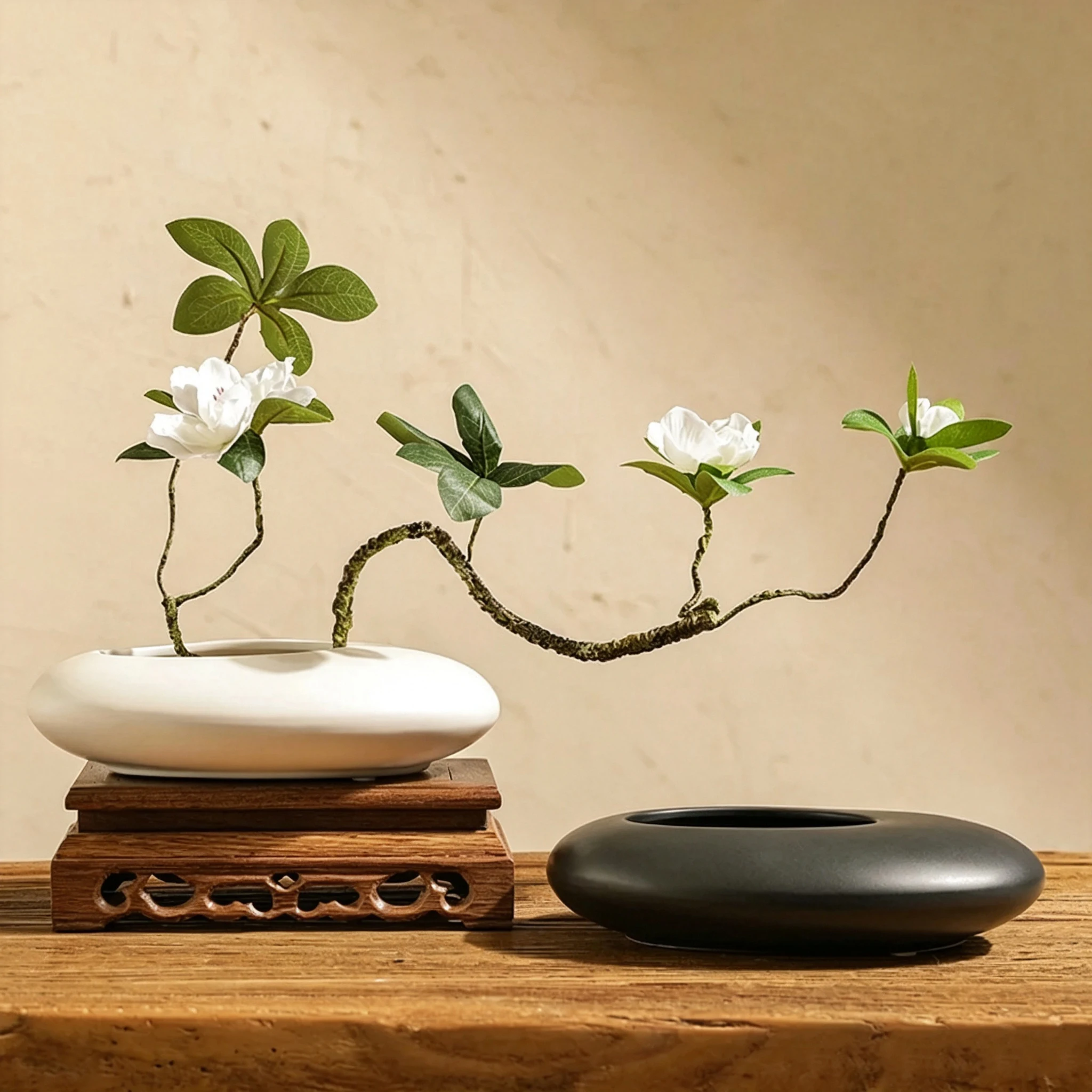 Creative Ceramic Vase Flowerpot Black and White Cobblestone Deformation Flower Arrangement Accessories Modern Home Decoration