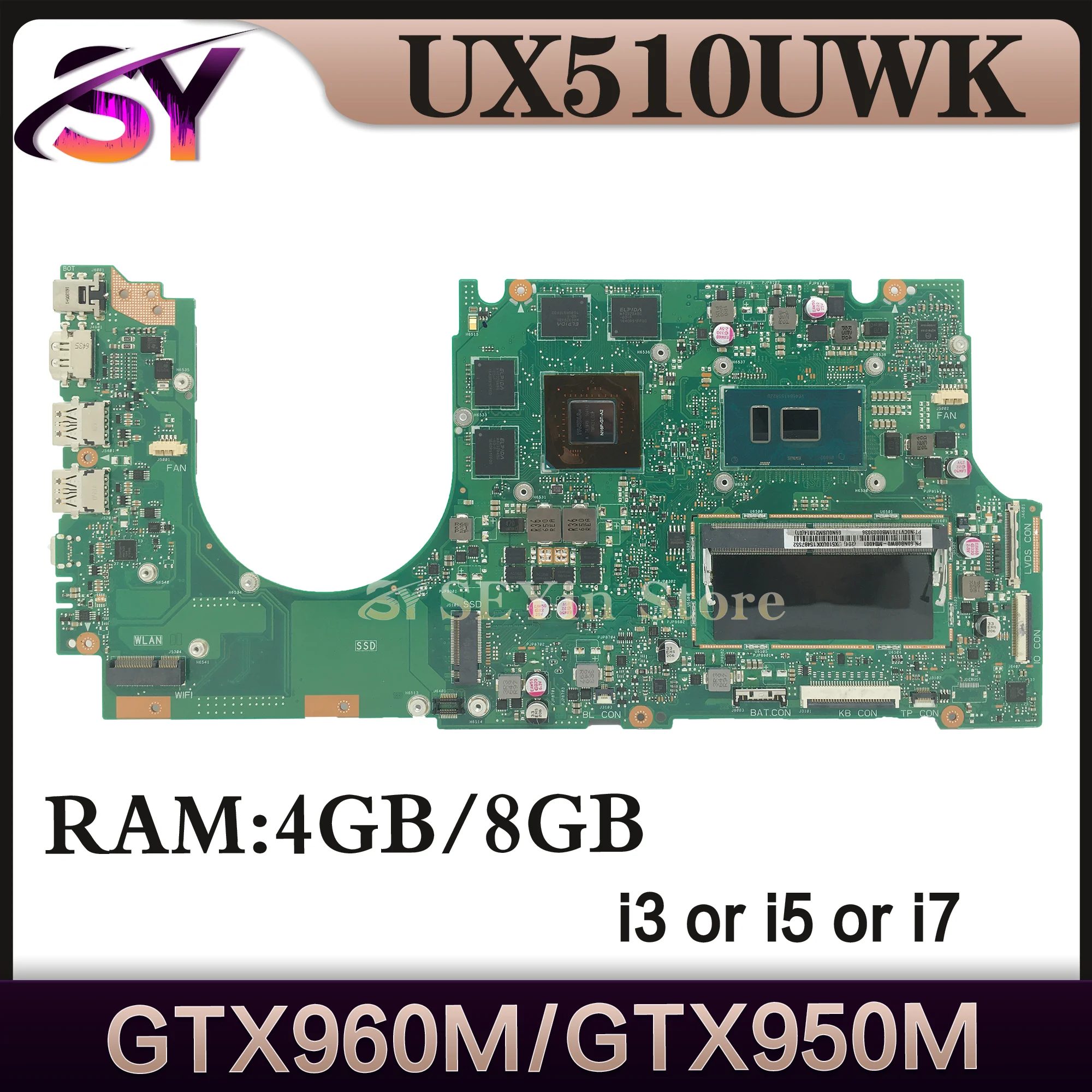 

Mainboard For ASUS UX510UX UX510UWK UX510UW UX510U U5000U UX510UXK Laptop Motherboard i3 i5 i7 GTX950M/GTX960M 4GB/8GB-RAM