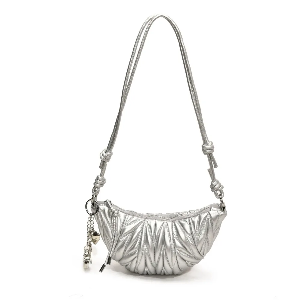 

Chic Crossbody Bag Croissant Shoulder Bag with Pendant Brown PU Dumplings Bag Solid Color Small Pack Punk Style Handbags Outdoor