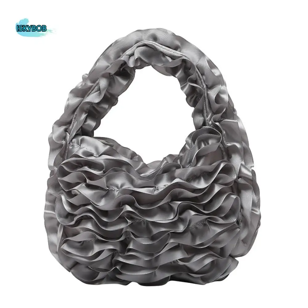 

Sweet Sweet Rose Petal Handbag Soft Light Lace Patchwork Lace Pleated Bag Elegant Ruched Cloud Flowers Tote Bags Shopping