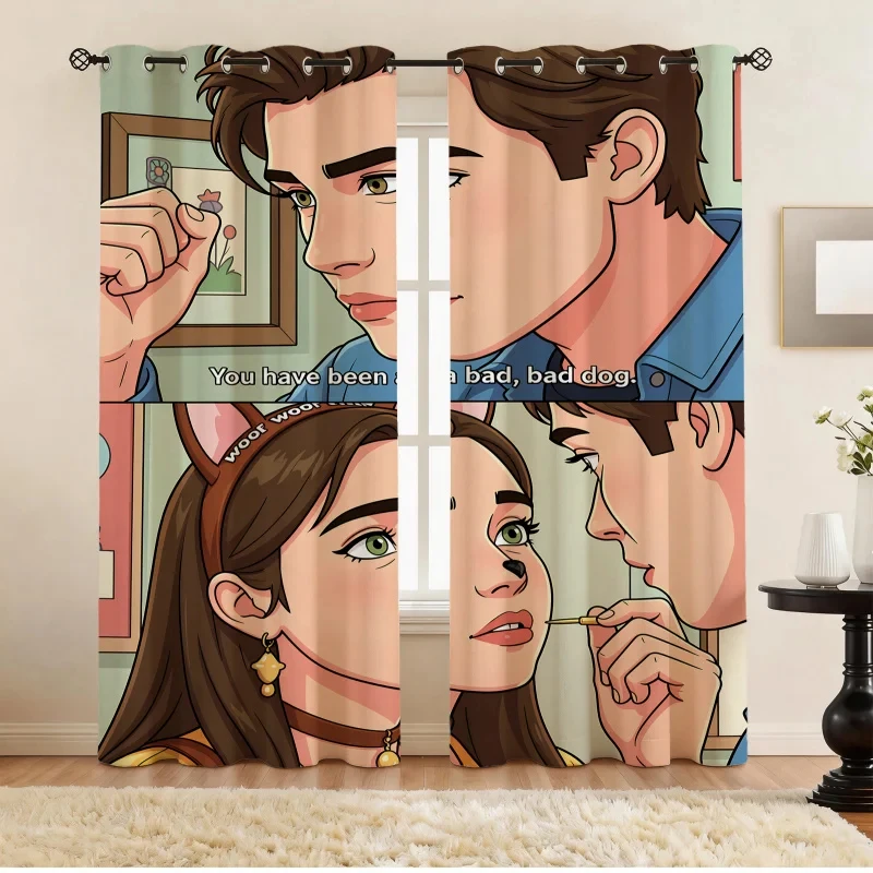 Rideaux Euphoria 3 Fan Art 2 panneaux, imprimé dessin animé amusant « Bad Dog », rideaux occultants 85 % pour salon