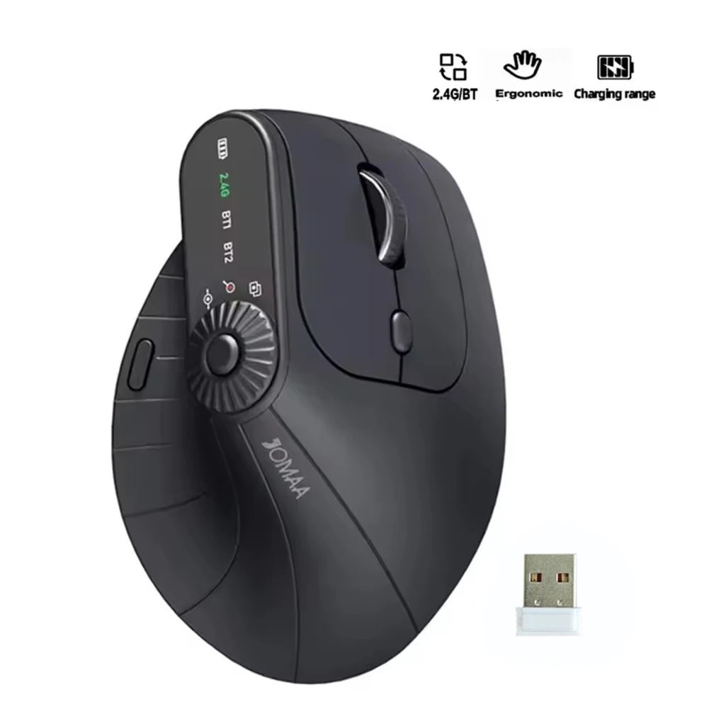 

Wireless Vertical Ergonomic Optical Mouse Rechargeable Bluetooth-Compatible 2.4GHz 1000/1200/1600/2400 DPI for PC Laptop Windows