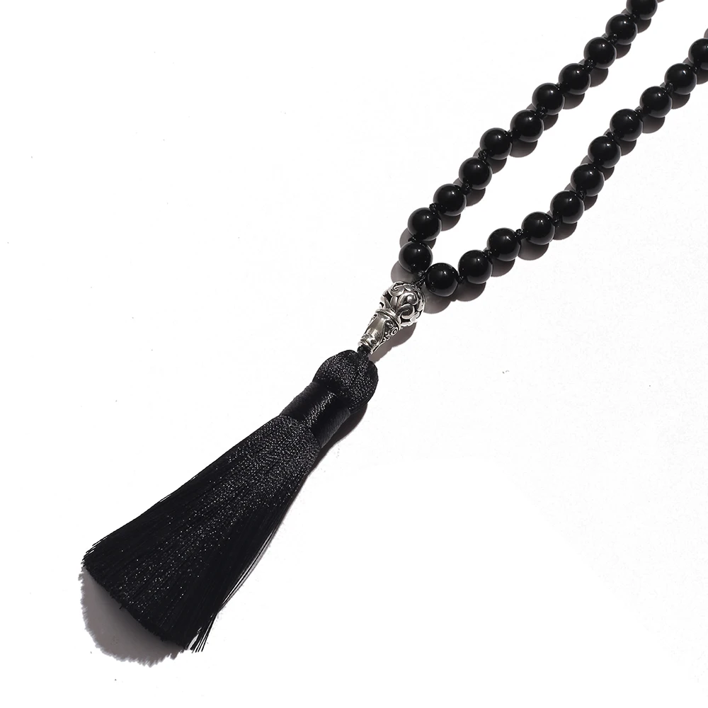 Preghiera musulmana islamica Tasbih 99 perline rosario 8mm onice nero annodato collana braccialetto gioielli