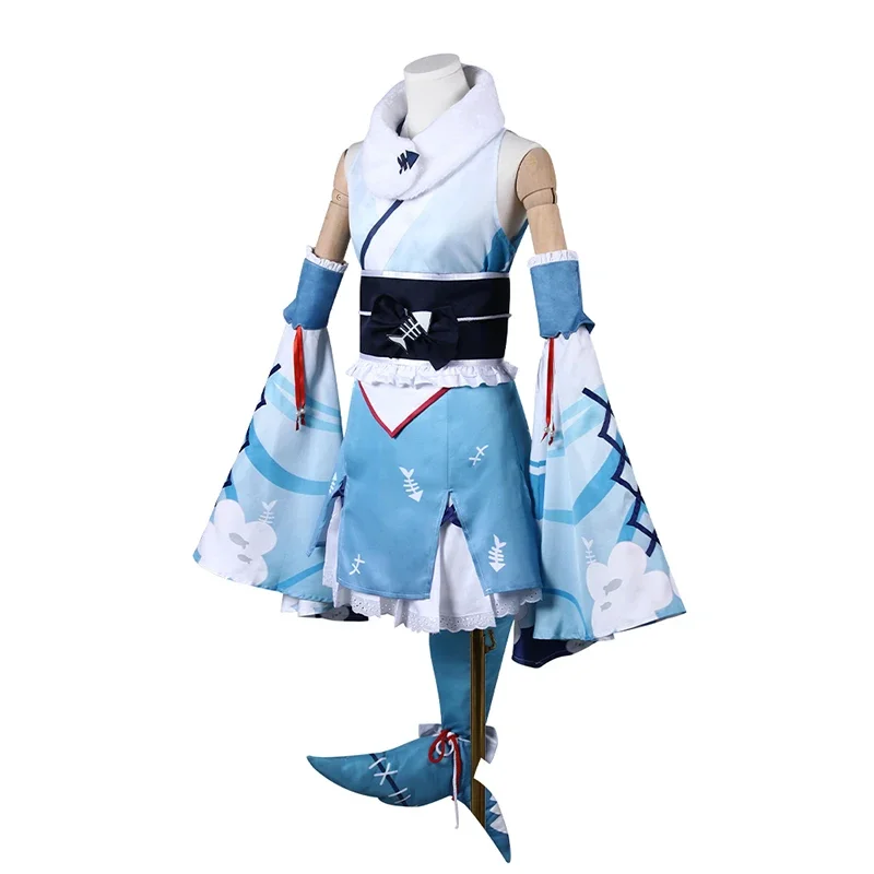 Hololive Vtuber Gawr Gura Cosplay Costume Shark New Year Kimono for Women Halloween Youtuber Cosplay Full Set with Tail