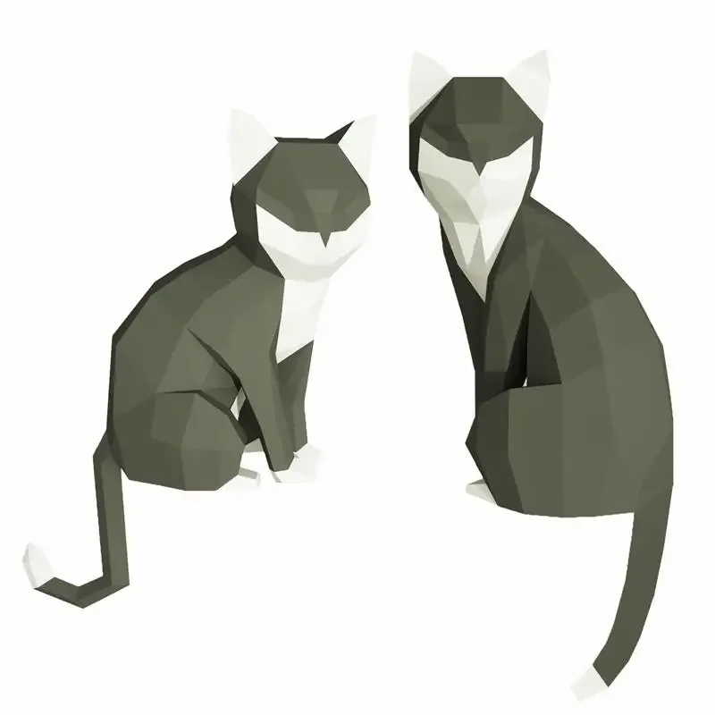 1 Pair Lovers Cat Animal Decor Home Origami Pink Low Poly Paper Model,3D Papercraft Art,Handmade DIY Teens Adult Craft RTY201