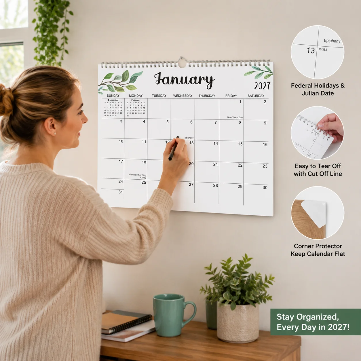 New Large Desk Wall Calendar January 2027 - June 2028 Thick Paper Spiral Bind Big Desk Calendar Organizing Home Office School