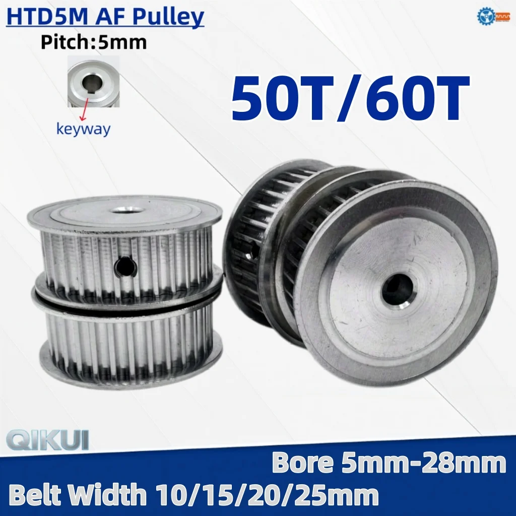 HTD 5M Timing Pulley AF Type 50T 60T Keyway Bore 8-30mm For 15mm 20mm 26mm Belt CNC