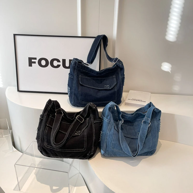 DENIMซิปCrossbodyกระเป๋ากระเป๋าสุภาพสตรีขาย2024คุณภาพสูงอเนกประสงค์กระเป๋าสตางค์VINTAGEความจุสูงBolsa Transversal