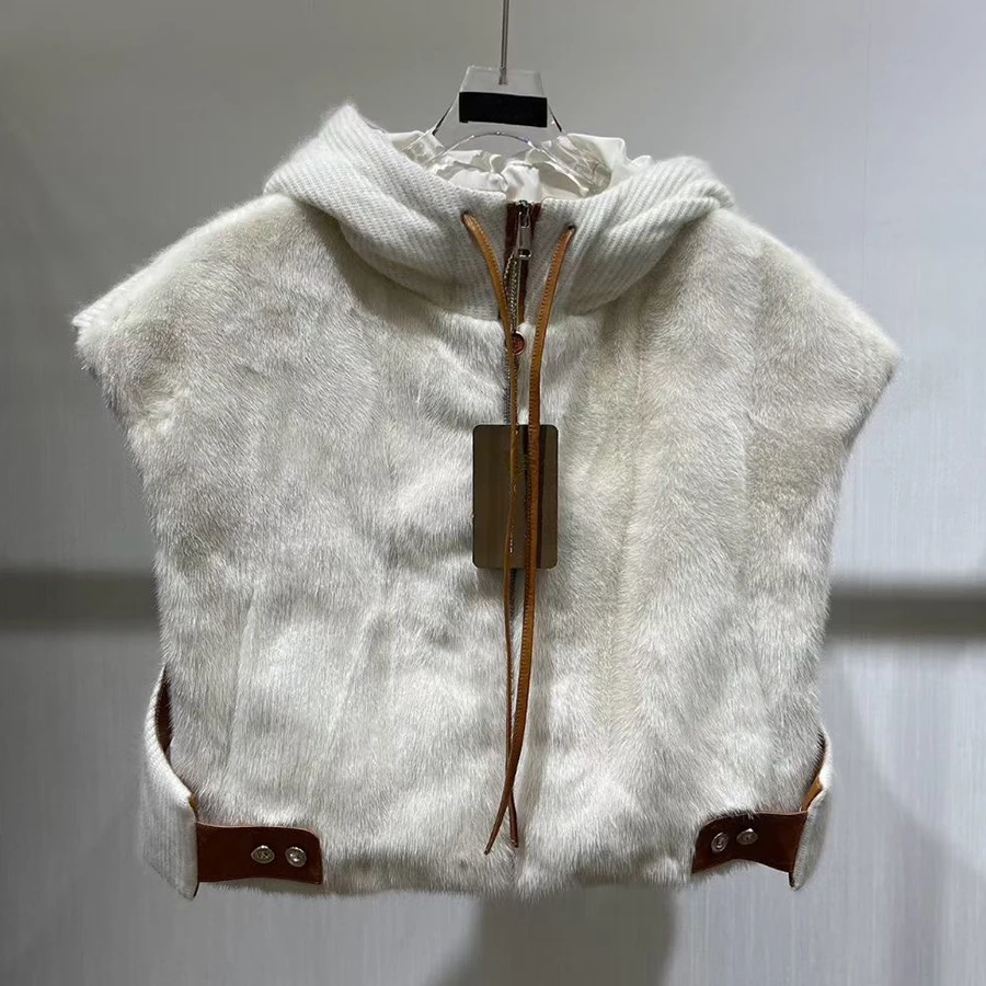 

Short Mink Down Waistcoat With Hood Real Cropped Mink Fur Jacket White Down Jacket Fashion Women's Winter Jacket