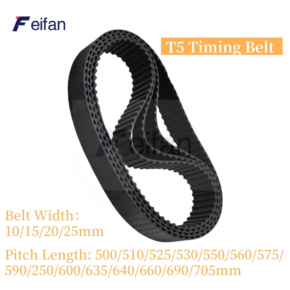 Feifan 1pc-5pcs Metric Trapezoid T5 Timing belt Lp=500 510 520 525 530 540 545 550 560 570 575 590 600 610 615~705 Width 10-25mm