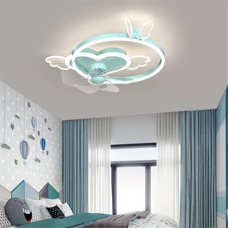 Smart ceiling fan pink Butterfly Fan Light Baby room boys Girls interior LED Ceiling fan lounge room Children bedroom fan light