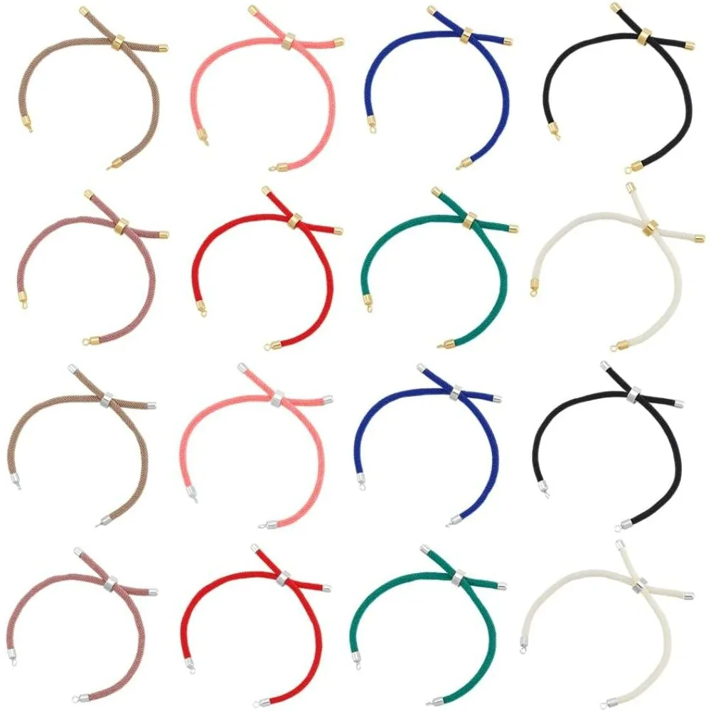 

16Pcs 16 Colors Nylon Twist Cord Bracelet Making Set: 8.669.06 inch Slider Bracelets with Brass Findings kit