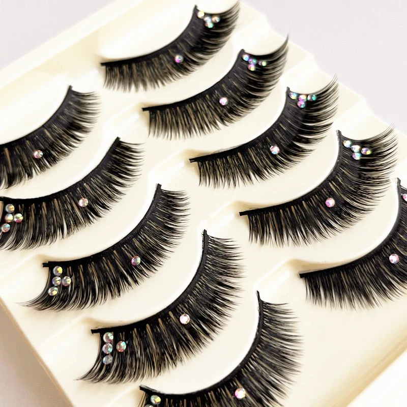 5 pairs diamond studded false eyelashes The tail of the eye is elongated thick slender Exaggerated party and dance performances
