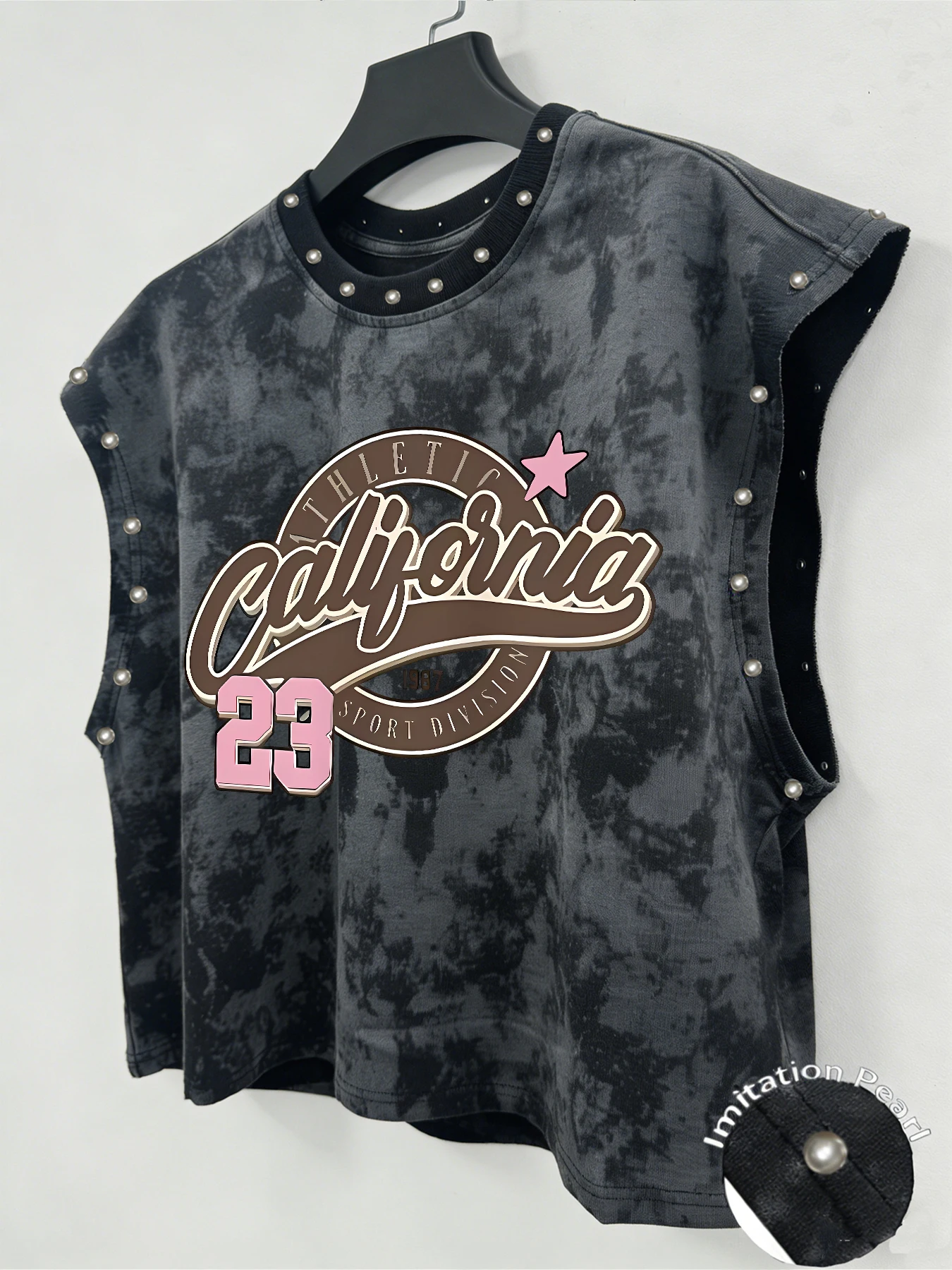 Men Tie Dye Sleeveless Tank Top,  Imitation Pearl  Street Vest  Tank Tops  Sleeveless Graphic Tee Sleeveless T Shirt for Men