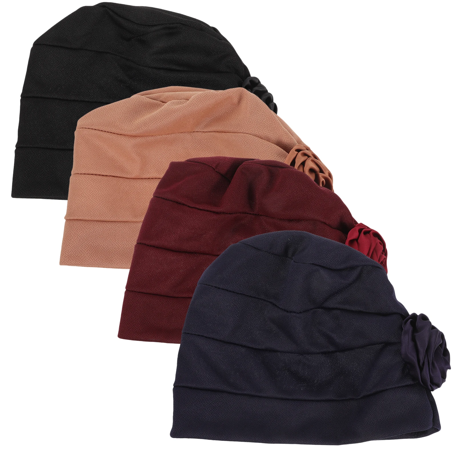 

4pcs Women Wrap Stretch Flower Decor Headwear Vintage Turban Chemo Hat Sleep Cap For All Hair Types Scalp Cooling Warmth