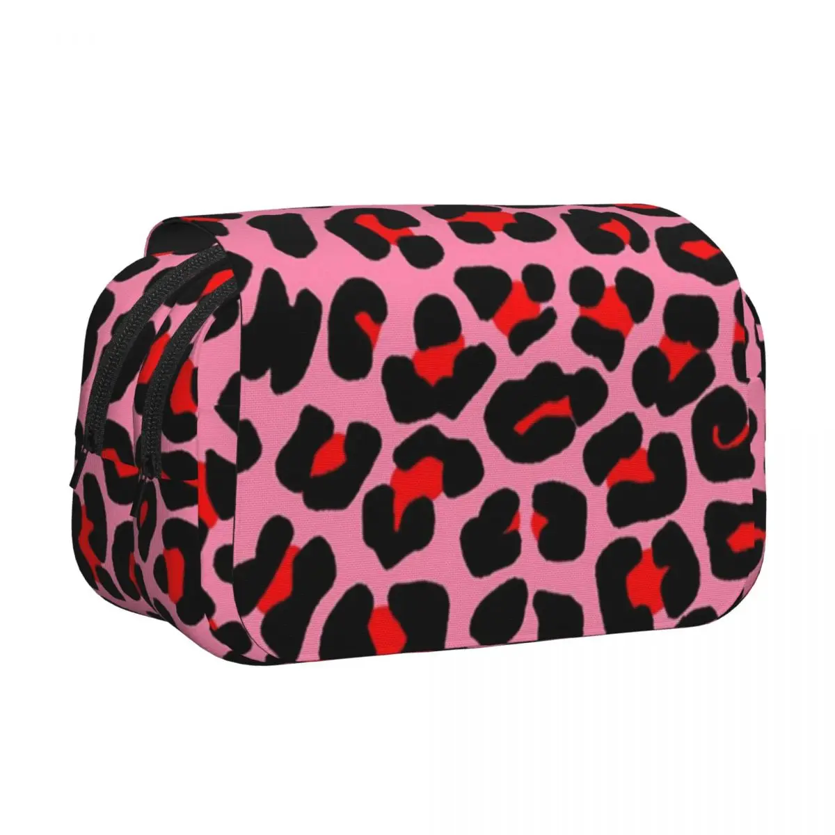 Red Leopard Print Spots On Pink Pencil Cases Pen Holder Hard Shell Leather Large Capacity Pen Box Pencil Bag for Kids Gifts