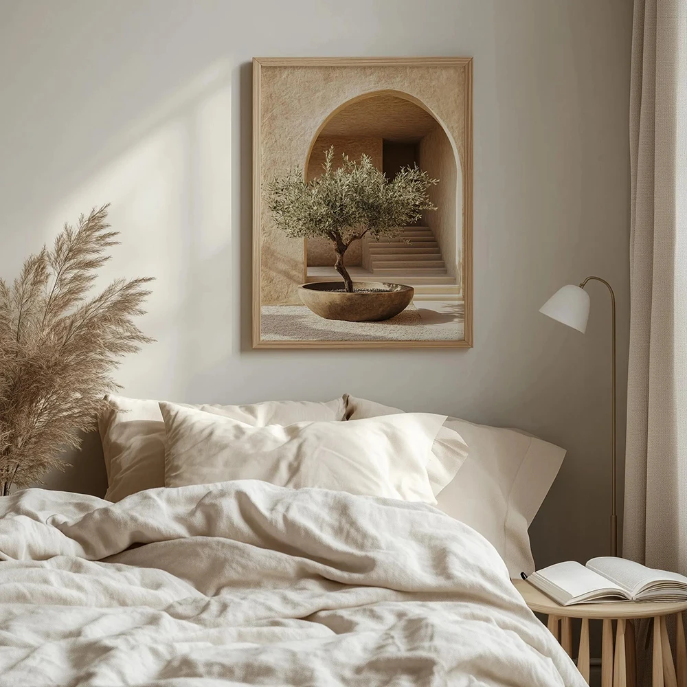 Olive tree arch print, neutral beige Tuscan botanical wall art,for Living Room Canvas Poster,Home Living Room, Bedroom Decor, No