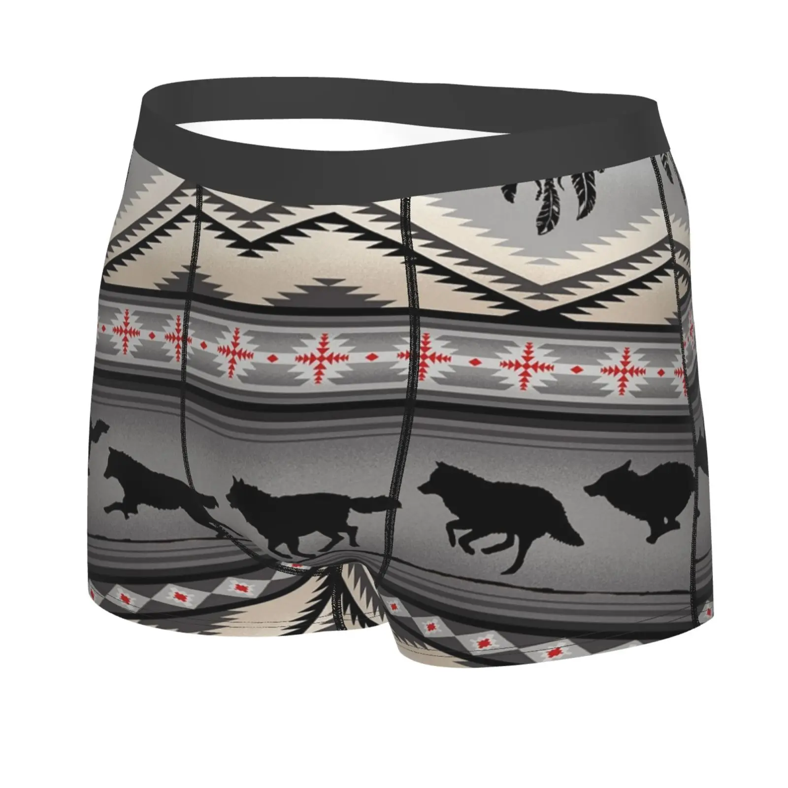 Grey Aztec Wolf Pattern Print Men Underwear Boxers Breathable Mens Boxershorts Men's Panties Underpants Man Boxers Briefs Trunks
