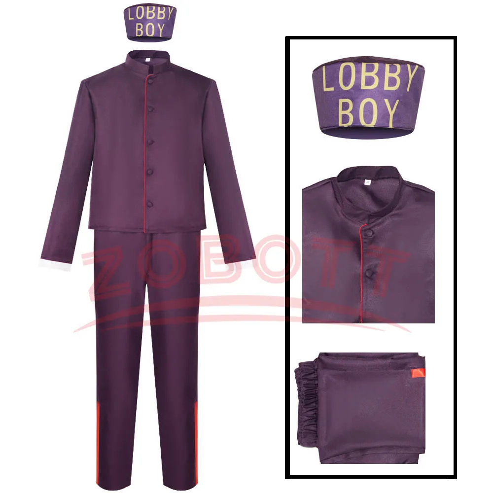

Zero Lobby Cosplay Costume Purpel Coat Pants Hat The Grand Cos Budapest Hotel Boys Men Adult Halloween Carnival Disguise Suit