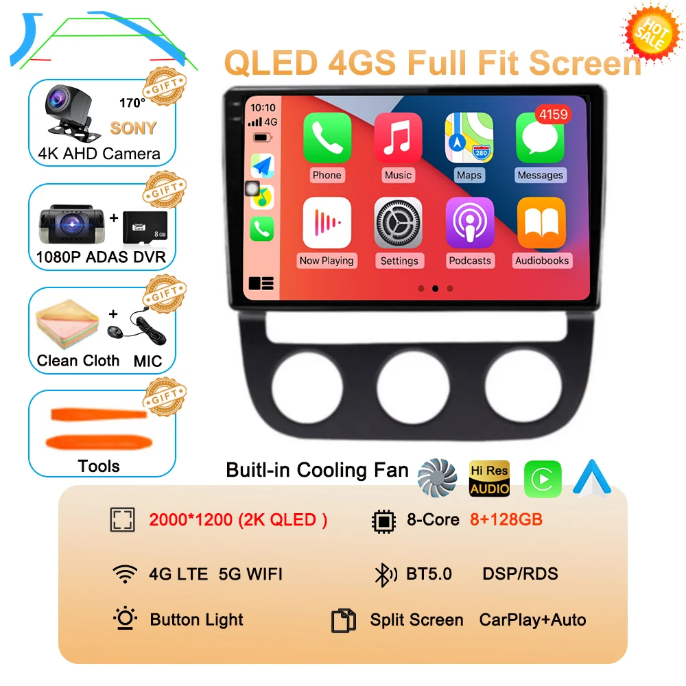 Android 16 Carplay Auto voor Volkswagen Jetta 5 2005 2006 2007 2008 2009 2010 autoradio GPS multimediaspeler 4G head unit stereo