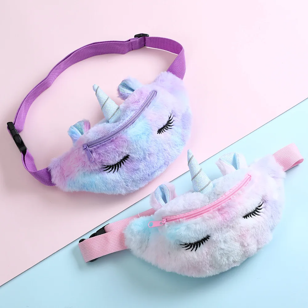 New Cute Cartoon Unicorn Fanny Pack Children's Fashion Girl Plush Waist Bag Travel Leisure Chest Pack