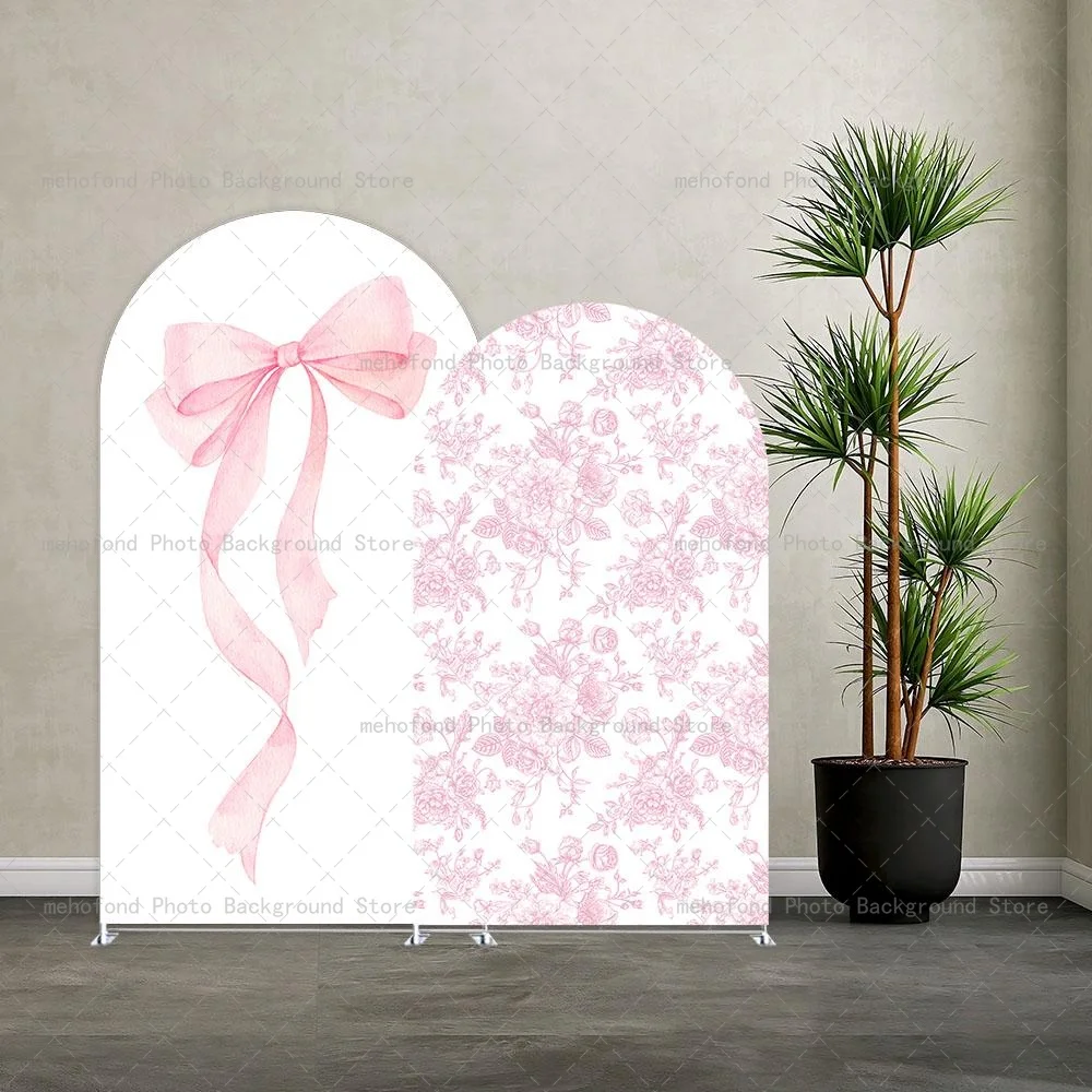 Mehofond Arch Backdrop Gentle French Girlish Style Bow Flower Birthday Party Baby Shower Decor Studio Photography Background