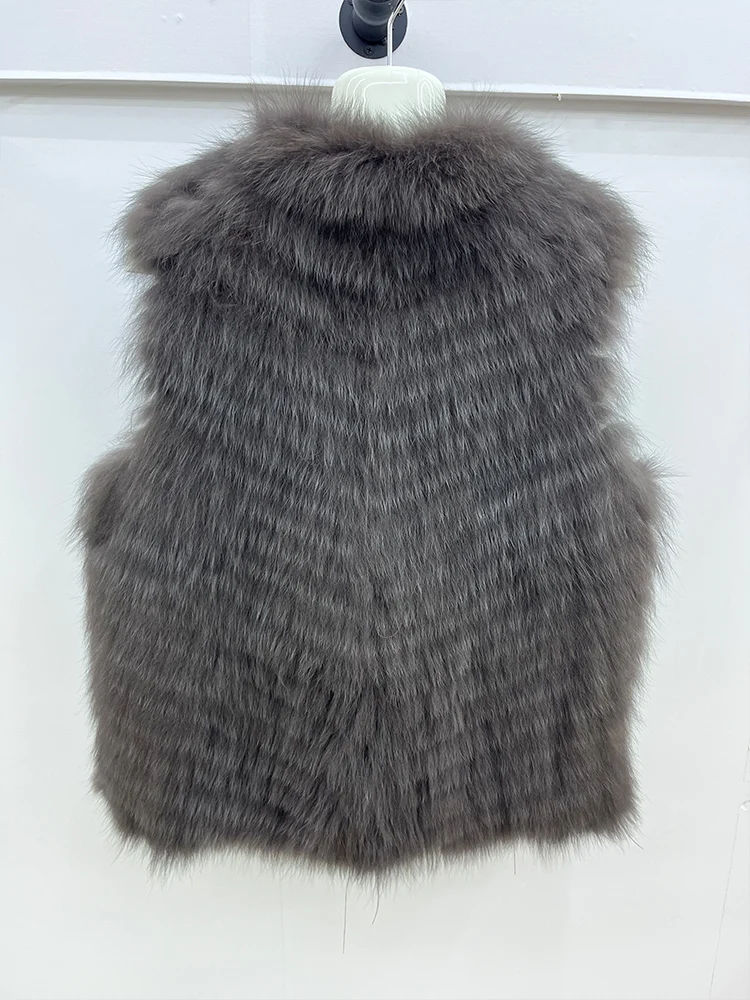 New Autumn Winter Warm Women's Natural Fox Fur Vest Coat Thick Real Fur Strip Sewed Toghter Waistcoat Female Jacket Outwear