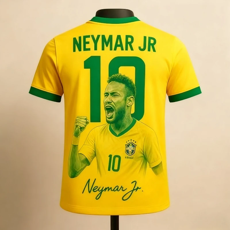 2025 última camiseta conmemorativa de abanico para hombre con estampado 3D de superestrella de moda de Neymar para comodidad diaria camisa deportiva