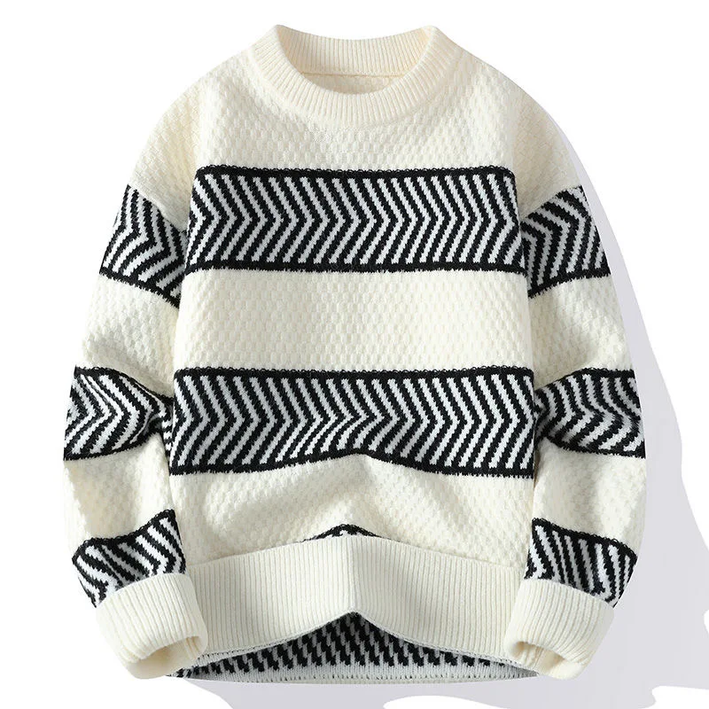 New Autumn/Winter 2024 Fashion Trend Thickened Warm Jumper Men's Casual Comfort Breathable Plus-Size Striped Sweater M-4XL