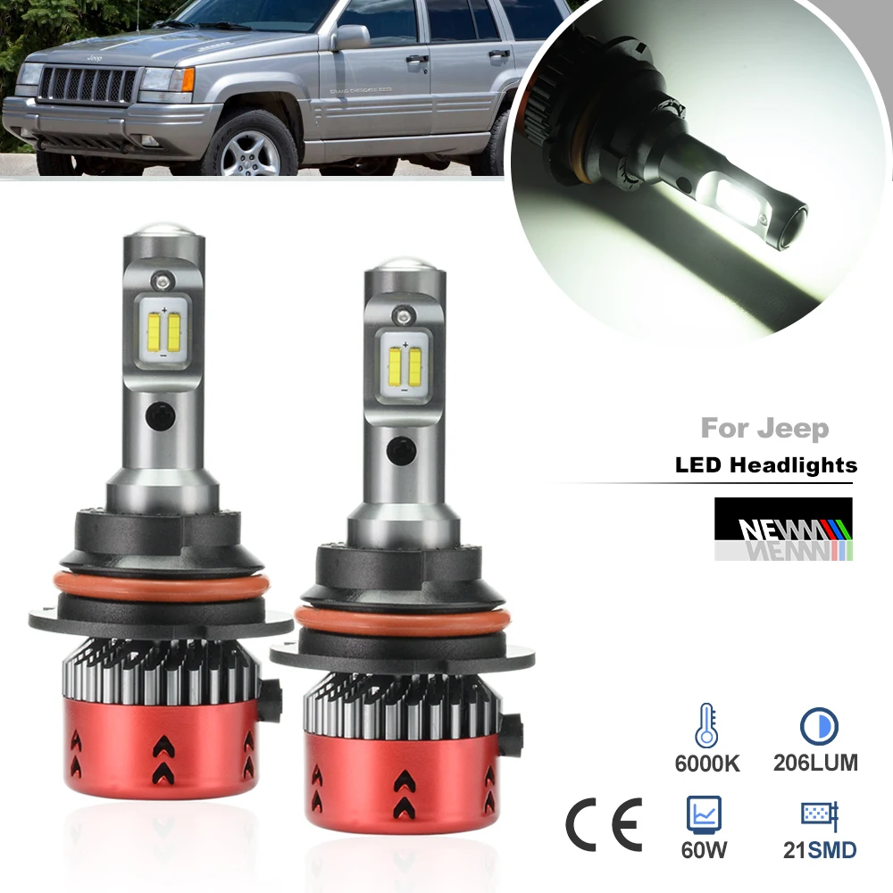 For Jeep Grand Cherokee ZJ 1993 1994 1995 1996 1997 1998 9004 HB1 Led High Low Beam Headlight Conversion Kits 6500K Plug N Play