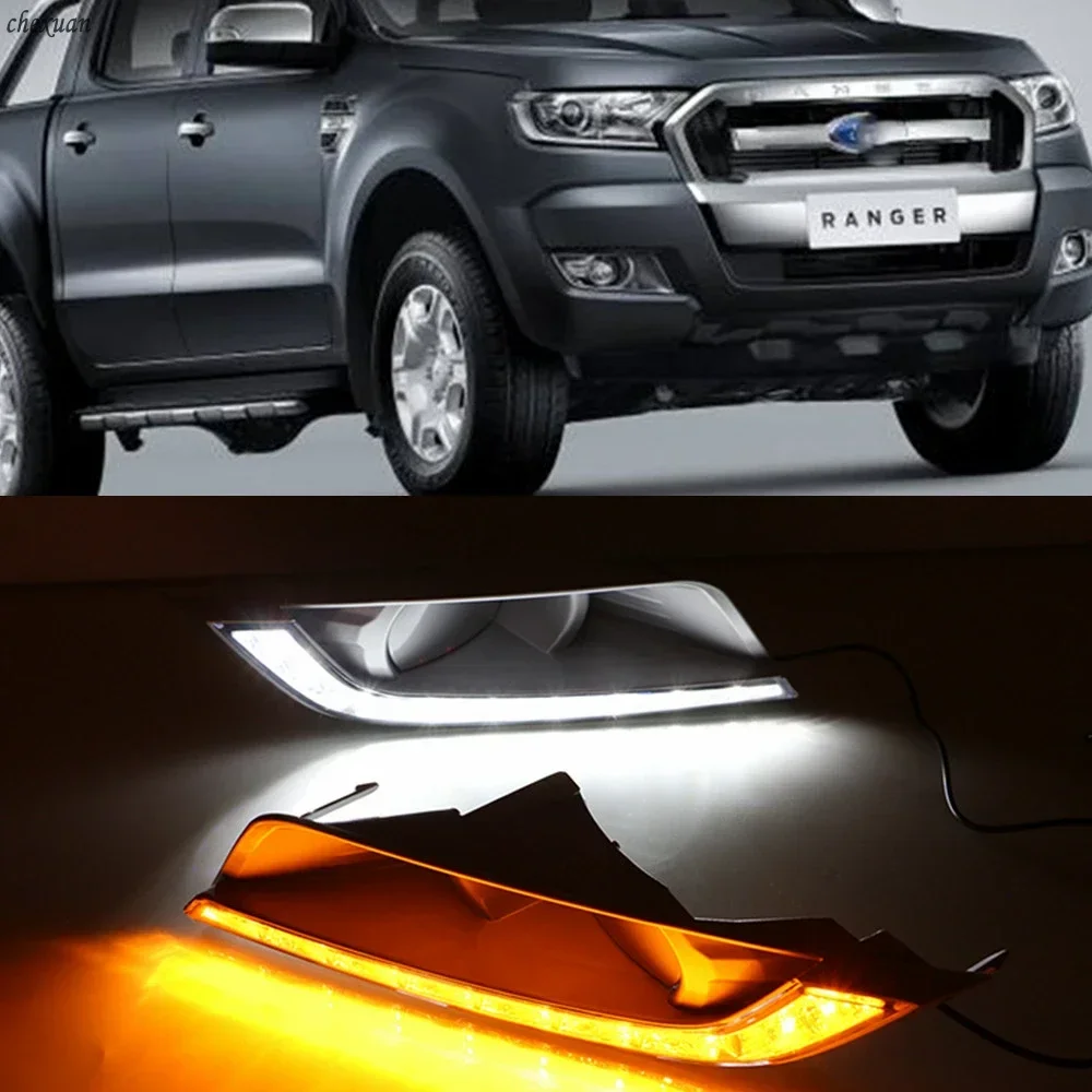 

New！ 2PCS For Ford Ranger 2015 2016 2017 2018 Car LED Daytime Running Lights DRL Fog Lamp With Yellow Turn Signal