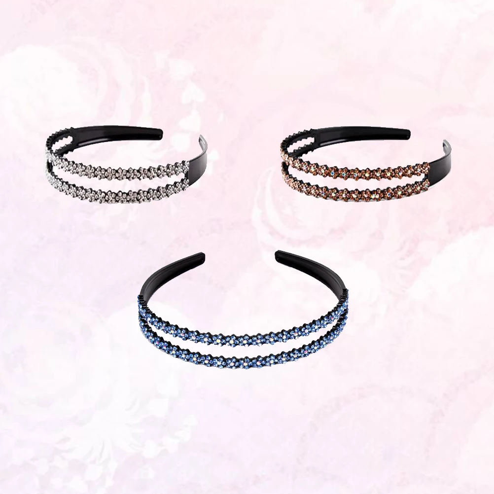 

3pcs Non-Slip Flower Rhinestone Headband For Women Fashion Hair Hoop Party Wedding Holiday Cosplay Wear Hair Styling Tool