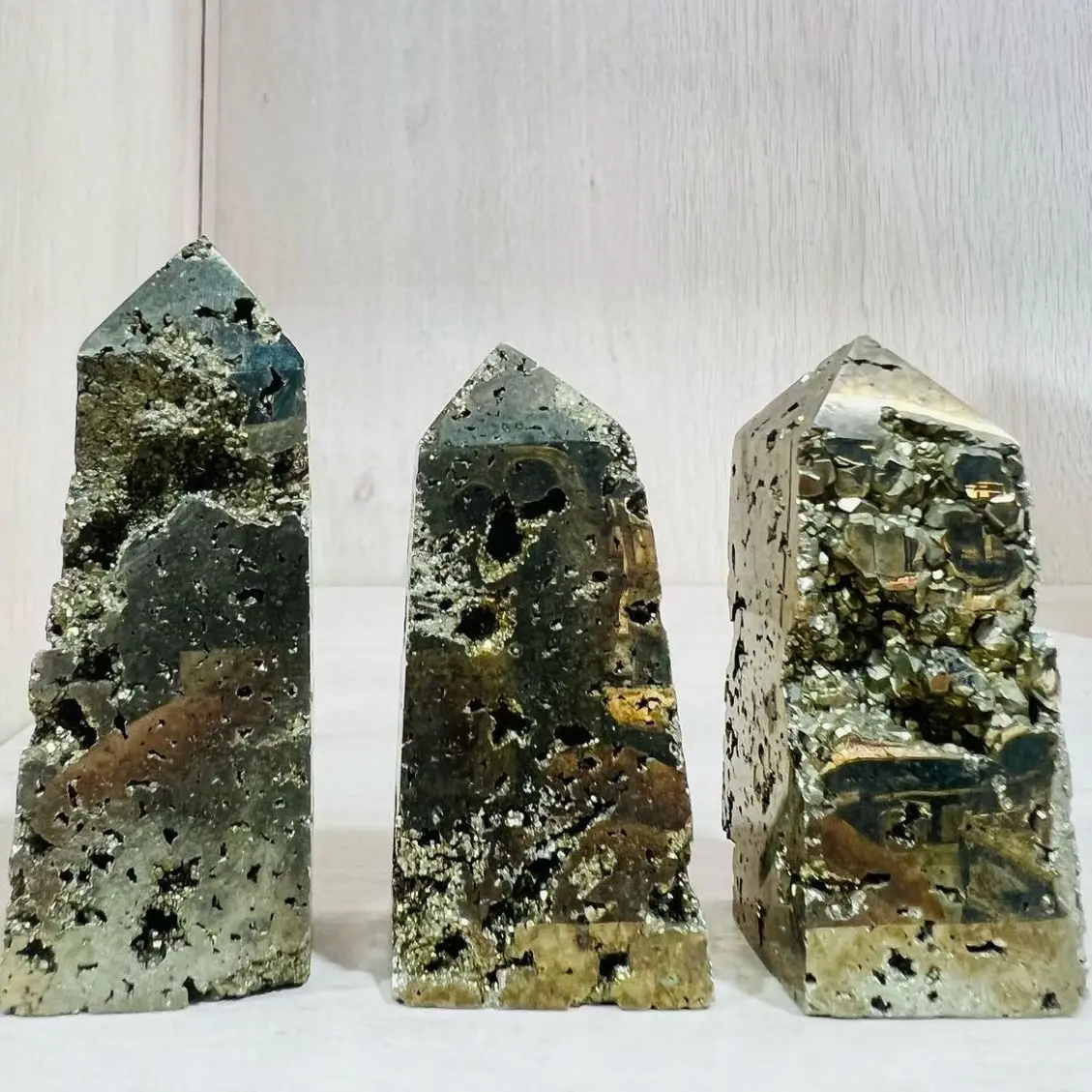 Natural Druzy Geode Four Sided Pyrite Pillar Half Raw Stone Polished  Crystal Home Decoration