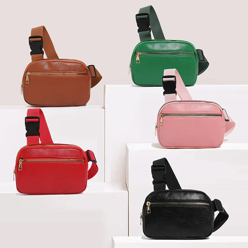 New Fashion Portables Women's Fanny Pack Crossbody Bag Large-capacity PU Leather Chest Bag Textured Commuter Shoulder Bag