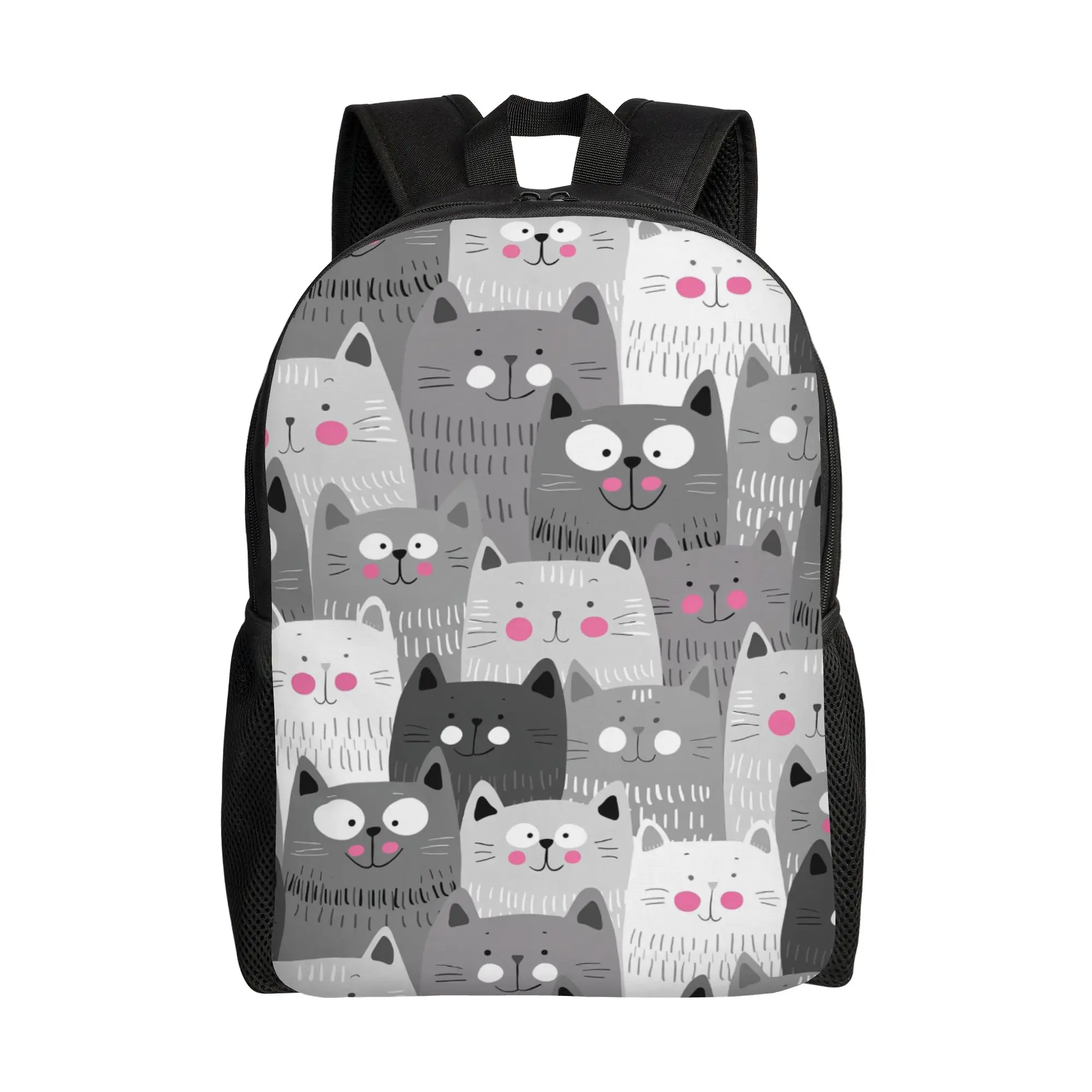 Black Cat Funny Cat Backpack  Hiking Backpacks Teen Modern School Bags Custom Breathable Rucksack