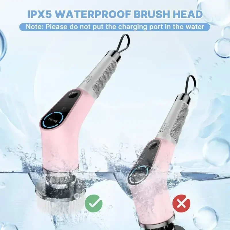 Dovety×Mama Malina Dovety 핑크 전기 스핀 스크러버, 교체 가능한 브러시 헤드 8 개, 2 가지 속도 조절 가능