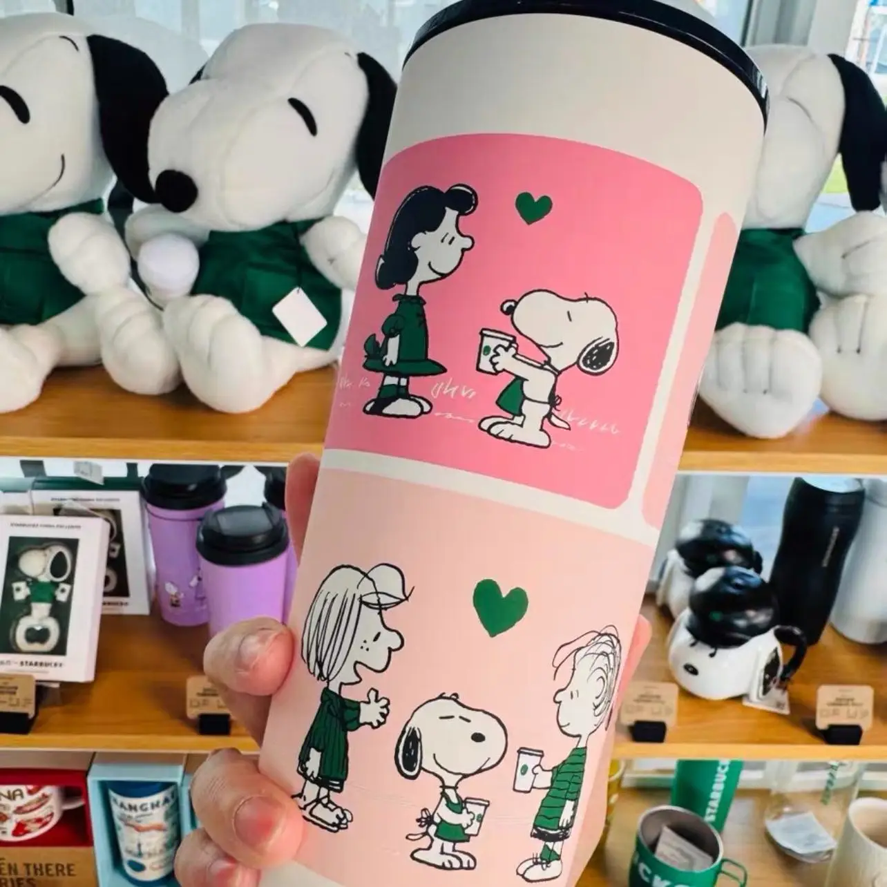 2025 อะนิเมะ Kawaii ลูกสุนัขสาวถ้วยใหม่ Snoopy น่ารักการ์ตูนฟางสแตนเลสถ้วยน้ําแบบพกพาขวดน้ําดื่มของขวัญ