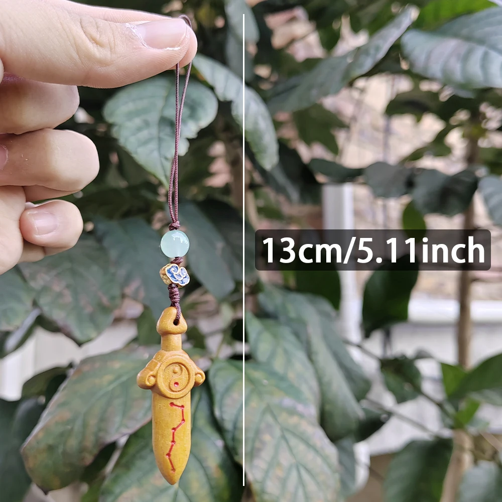 1 Pc Wooden Seven-Star Sword Pendant, Hand-Carved, Chinese Style, Traditional Style, Suitable for Christmas Decorations, Holiday Decorations, Personal Pendants, Office Pendants, Back-To-School Season Gifts, Birthday Gifts, New Year Gifts