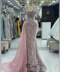 Blush Pink Party Dress Silver Stones Beads Appliques Bust Formal Event Gowns Prom Wed Dress 2024 Mermaid Celebrity Ceremony Robe