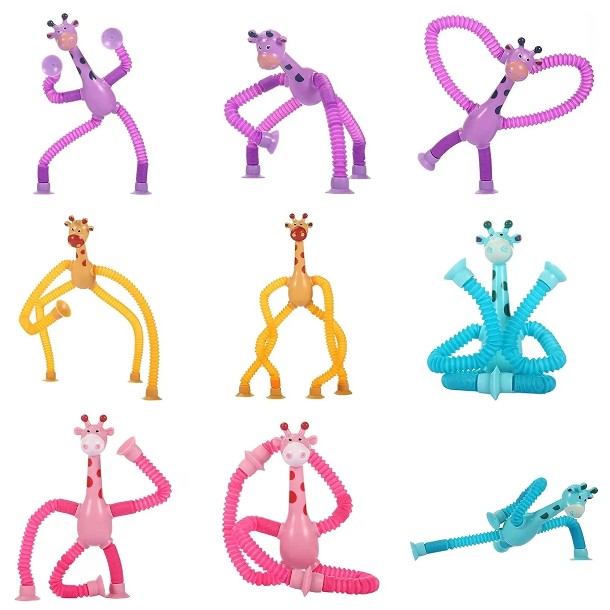 4PCS Telescopic Suction Cup Giraffe Toy Pop Tubes Fidget Toys Shape Changing Tubes Sensory Toys Funny Gift for Kids Boys Girls