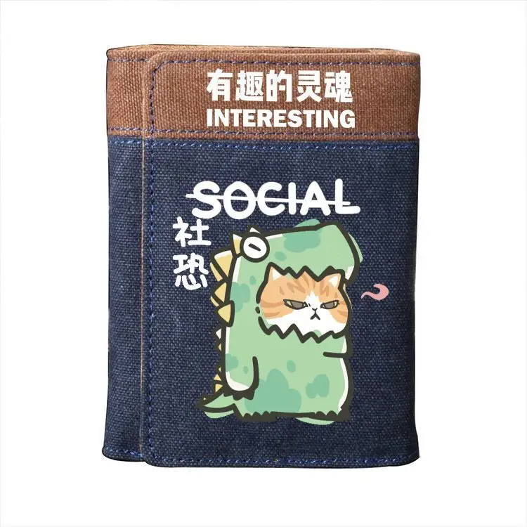 أنيمي لعبة الكرتون لطيف القلق الاجتماعي القط قصيرة ديناصور مواء متعة الروح المال كليب الشباب المحفظة