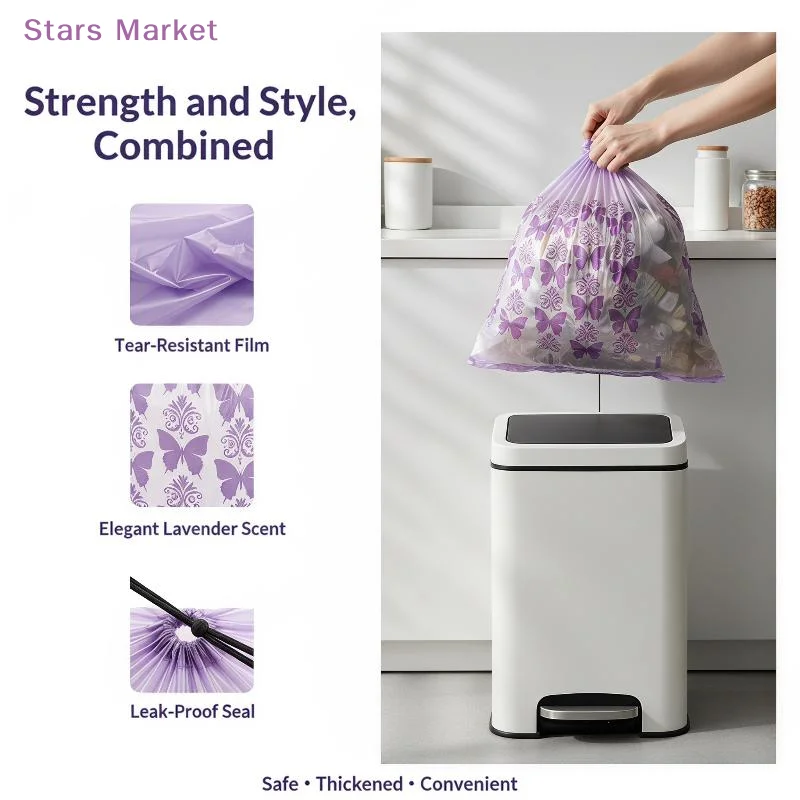 New 10/90pcs Lavender Scented Drawstring Garbage Bag, Disposable Bag, Suitable For Kitchen, Bedroom, Living Room, And Toilet