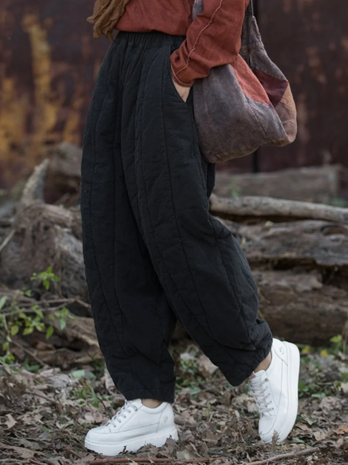 Retro Katoen Linnen Verdikte Warme Lantaarn Broek Vrouwen Winter Casual Harlan Wortel Broek Bovenkleding Hoge Taille Lange Broek