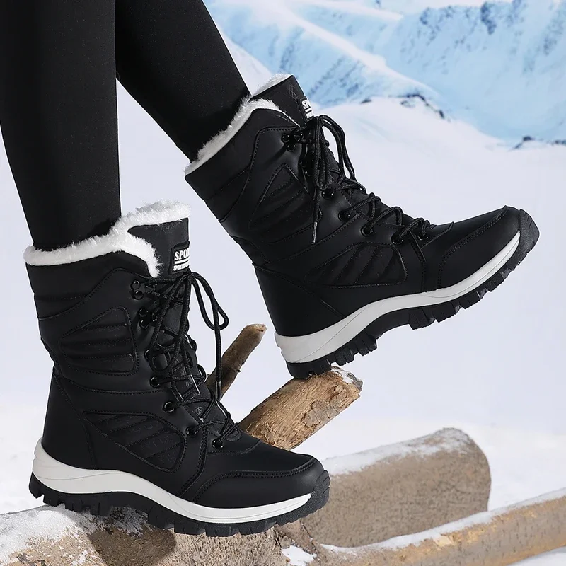 Winter Damen Schneestiefel Hohe Wasserdichte Knöchelstiefel Damen Dicke Warme Wanderstiefel Outdoor Baumwollschuhe Sneakers – Detail 13