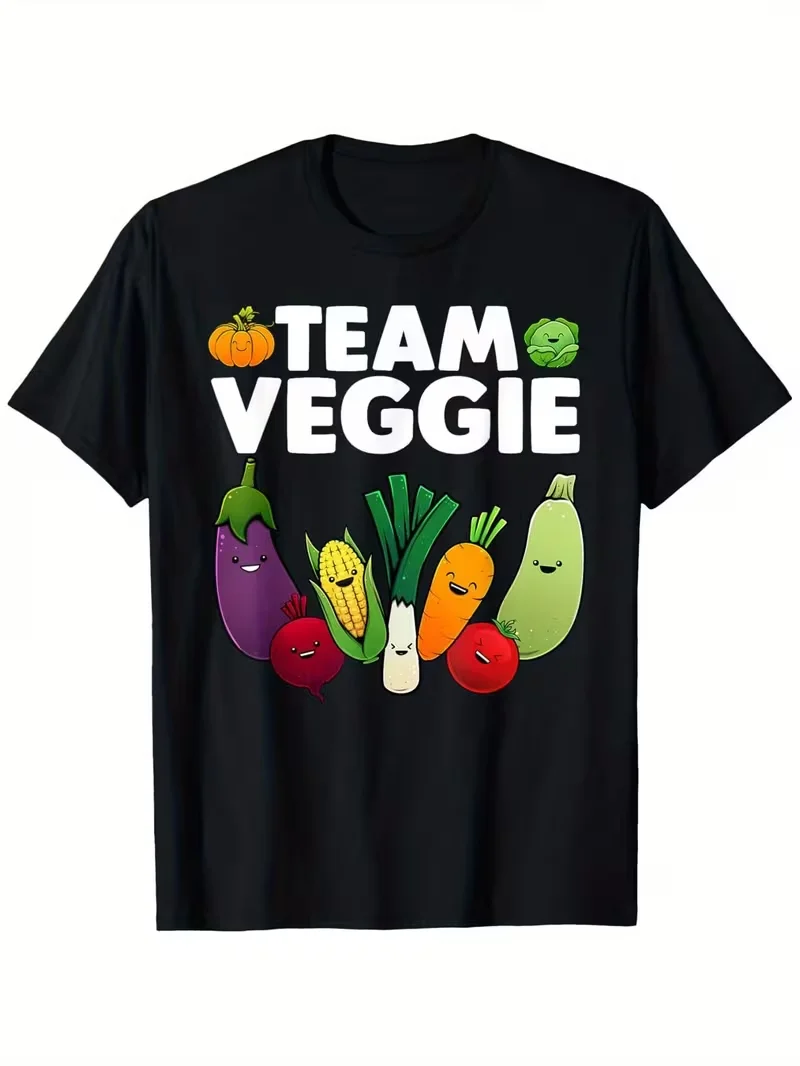 Women Summer Casual Black T Shirt Fun Vegetable Pattern Print Vegan Friendly Short Sleeve Fashion Daily Streetwear Travel Tops
