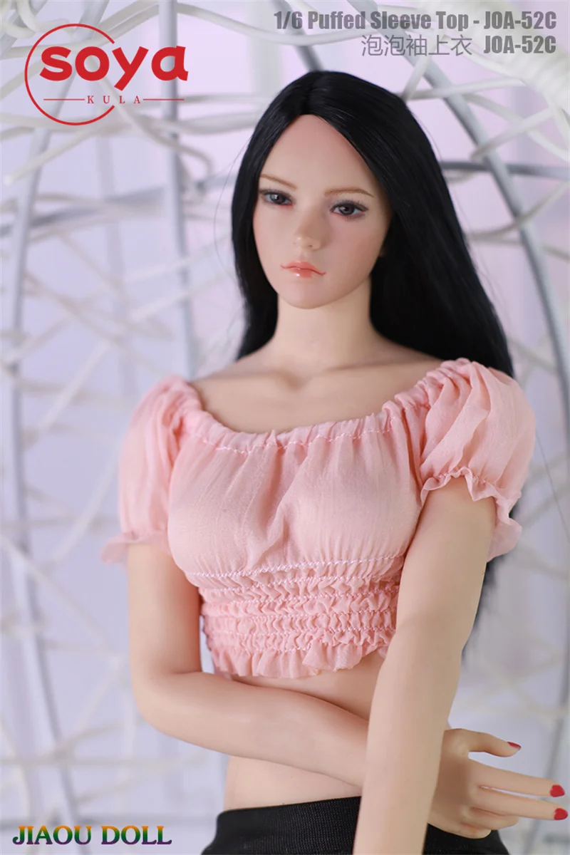 JOA-52 1/6 Skala Puff Sleeve Plissee Top Kurze T-shirt Kleidung Modell Fit 12'' PH TBL Weibliche Soldat Action figur Körper Puppen