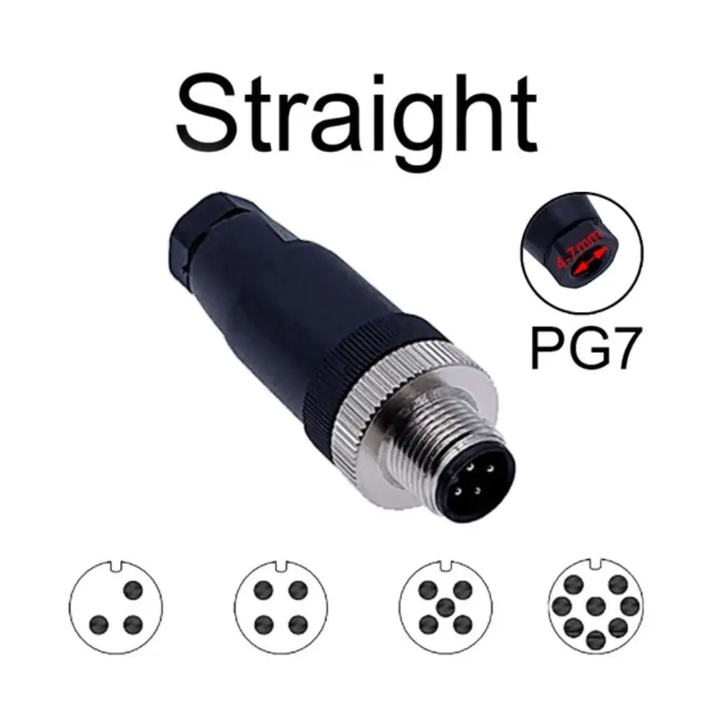Male Female Socket M12 Sensor Connector Connector Sensor Plug Screw Threaded Coupling Power Adapte Straight Male&Female Plug