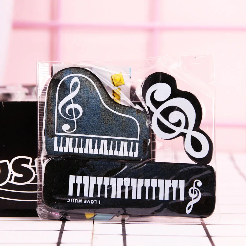 3Pcs/Set Creative Musical Piano Notes Rubber Pencil Eraser School Student Correction Supplies for Kids Gifts